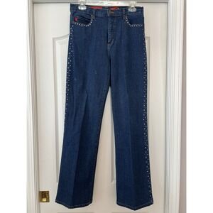 NYDJ Tummy Tuck Jeans Bootcut Rhinestone Embellished Dark Wash‎ SZ 8 Read